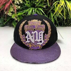 KB ETHOS New York Hat Cap Fitted Mens XL Black Purple Rhinestone Embroidered